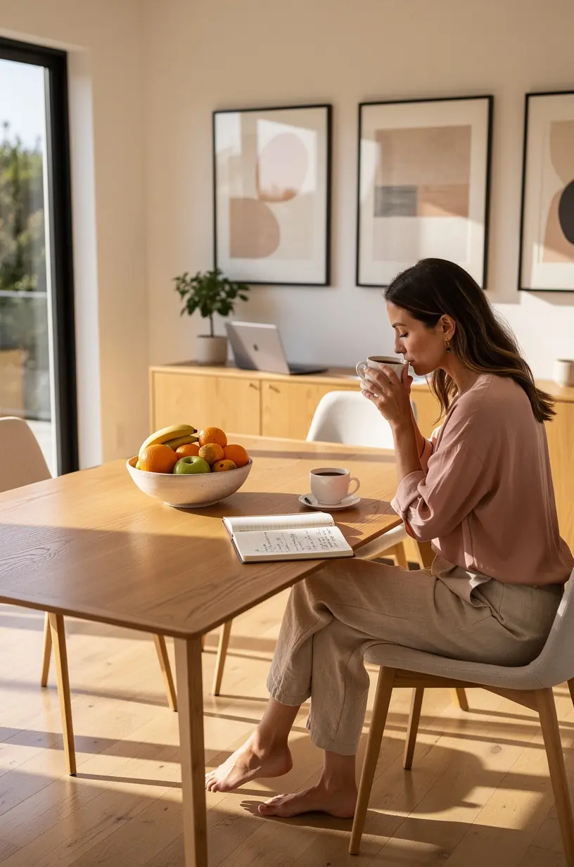 Person reviewing a checklist titled "Digital Minimalism Tips" on a tablet screen.