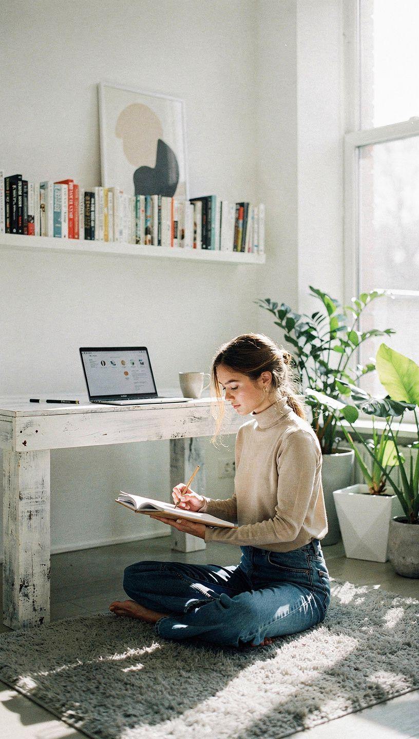 Minimalist workspace featuring a clean desk with a laptop, notebook, and a single plant, symbolizing simplicity and improved digital tool usability.